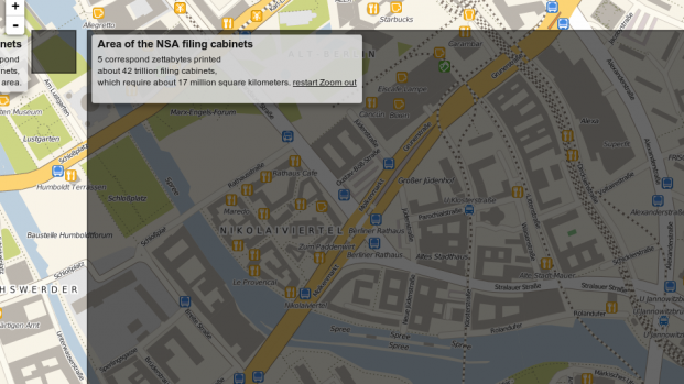 Hmm, ok. The NSA's building seems to be more than a couple of entire blocks in Berlin, and it just keeps going. This isn't easily centered in picture next to the Stasi building.