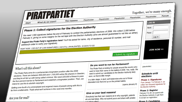 Screenshot from the first Pirate Party website