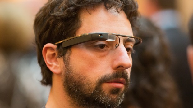 Sergey Brin wearing Google Glass, a prototype next-generation mobile phone that broadcasts and records what you see. Photo by Thomas Hawk.